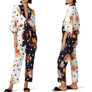 COPY - Farm Rio Mixed Nanaju White Black Polka Dot Floral Jumpsuit Women's Size…